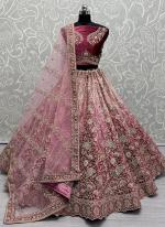 Velvet Pink Magenta Bridal Wear Embroidery Work Lehenga Choli